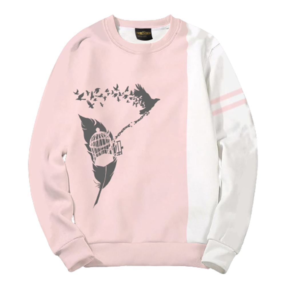 Fleece Cotton Winter Sweat Shirt For Men - White and Pink - SWT-34