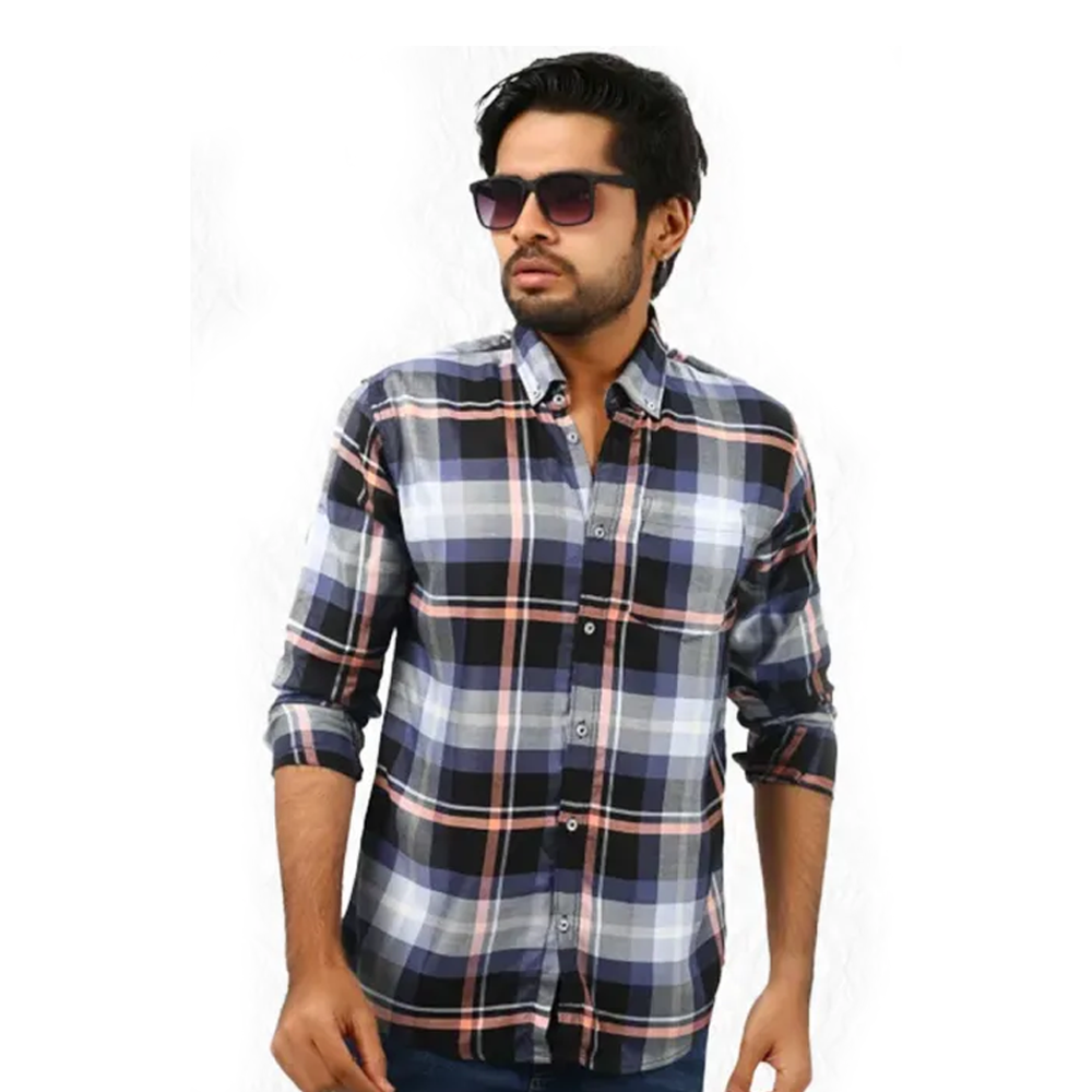 Cotton Full Sleeve Casual Check Shirt For Men - Sky Blue