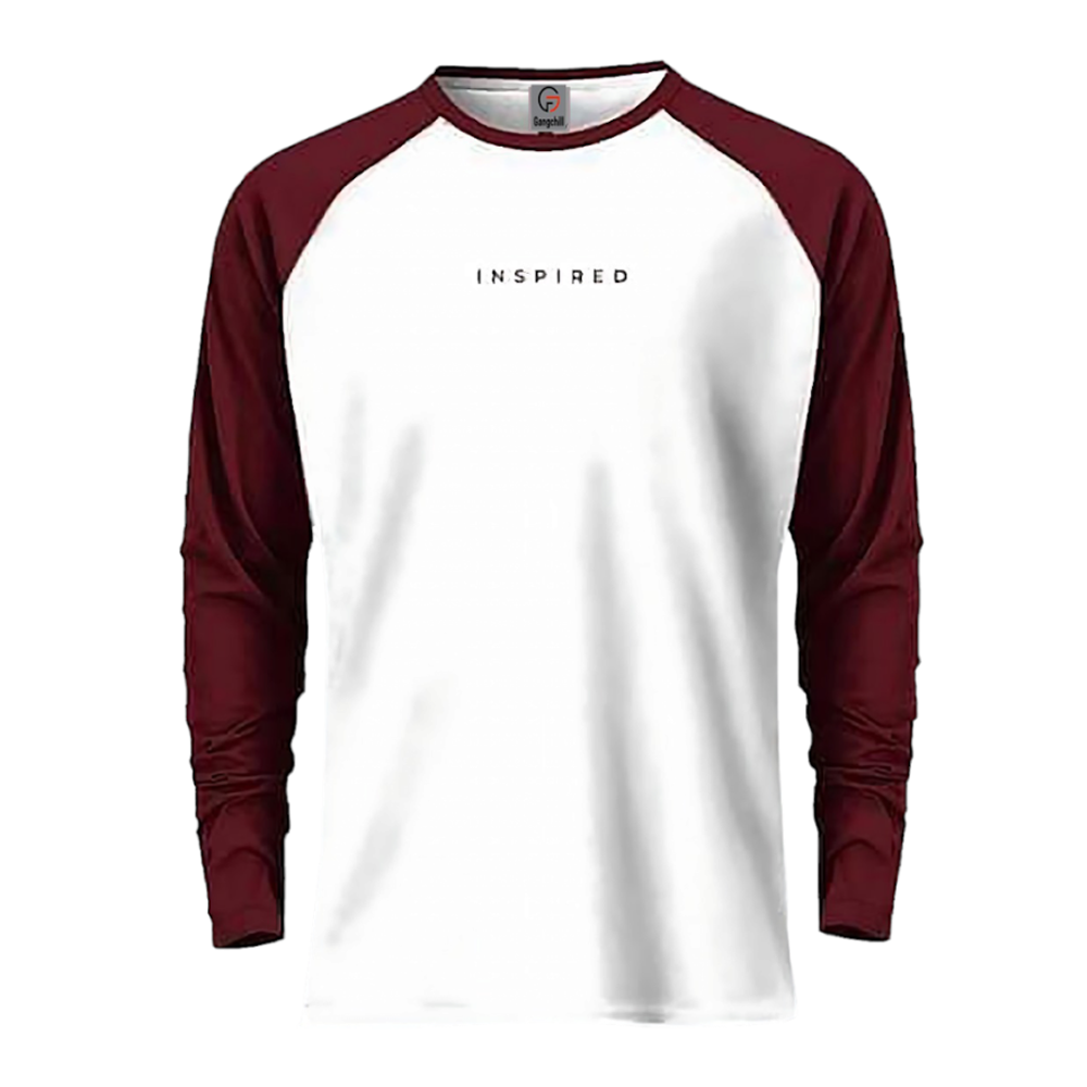 Cotton Premium  Full Sleeve T-Shirt for Men - White and Maroon - R006