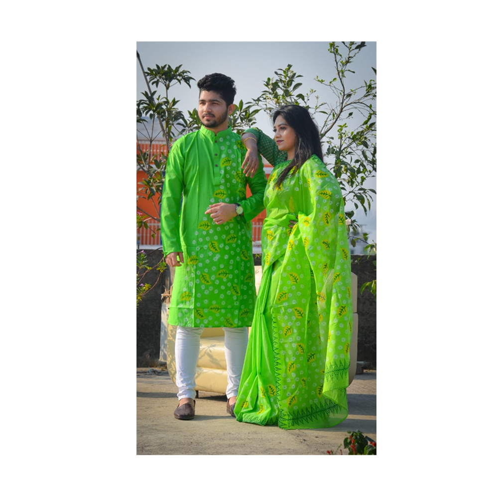 Gorgeous Half Silk Saree and Dhupian Silk Panjabi For Couple Set - BAN032