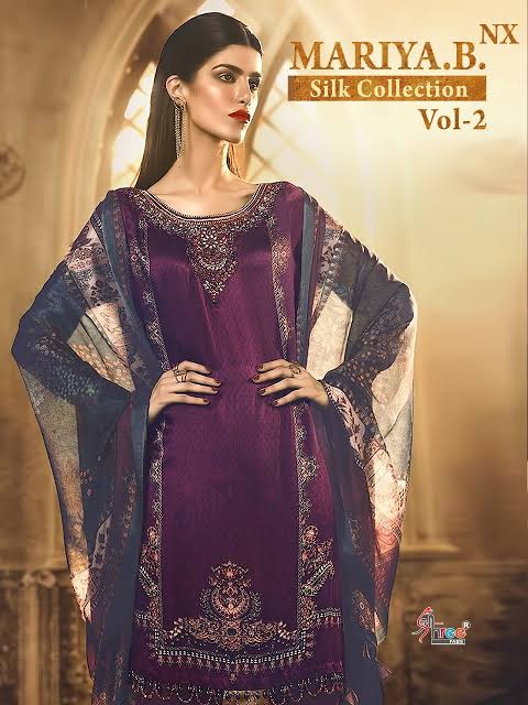 Opera Maria B Silk Dress Silk Material For Women - ZL-66 - Purple