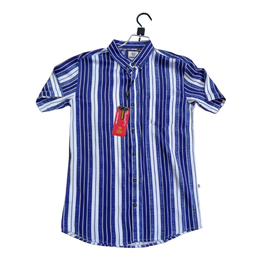 Cotton Half Sleeve Shirt For Men - Blue Stripe - BC-01