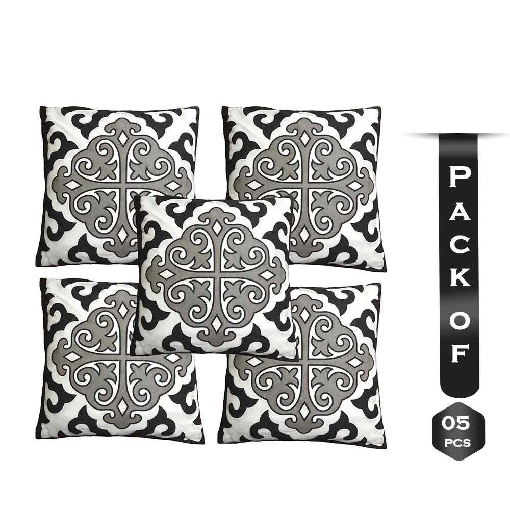 Pack Of 5 Pcs Cotton Hand Made Cushion Cover - Black and White