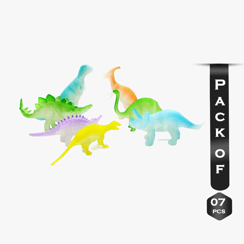 Pack of 7 Pcs Radium Glow Dinosaur Dino World Action Figure Toys For Kids - Multicolor
