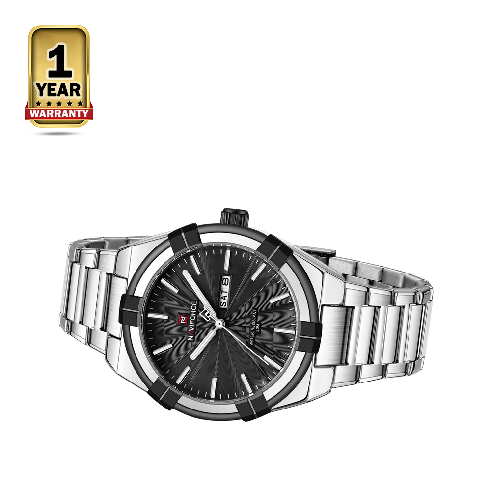 Naviforce 9218 Stainless Steel Casual Analog Wristwatch for Men - Silver Black