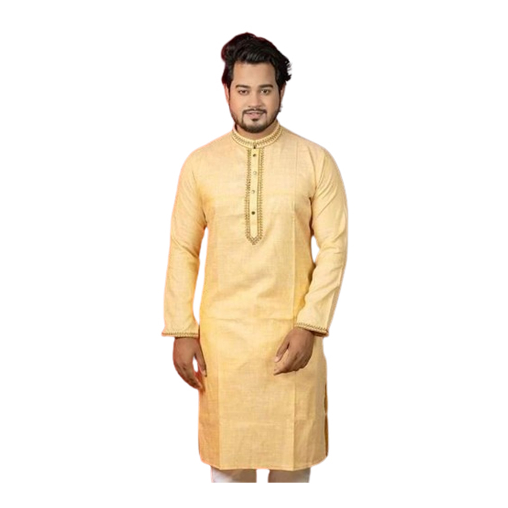 Cotton Embroidery Punjabi For Men - Golden - P-N2