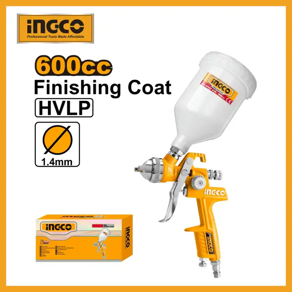 Ingco ASG1061 HVLP Industrial Air Spray Gun - White And Yellow