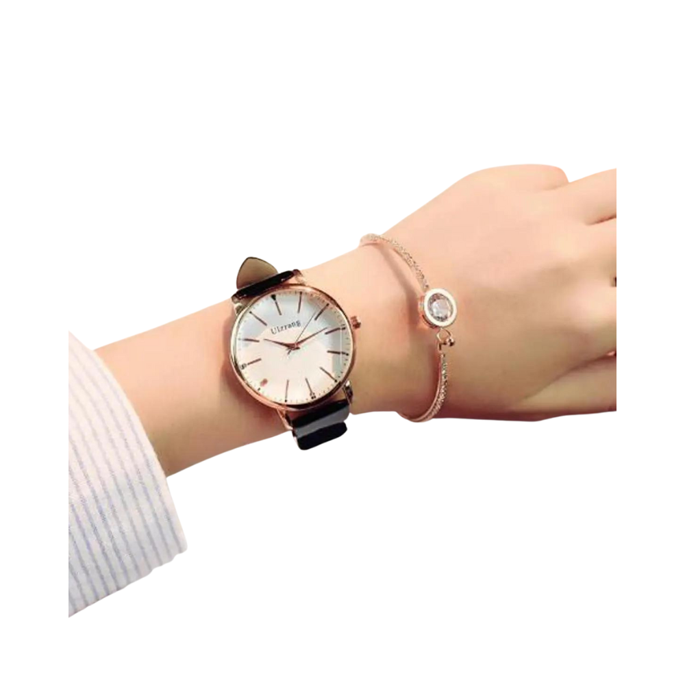 Quartz Polygonal Dial Watch For Women - Marble Gold