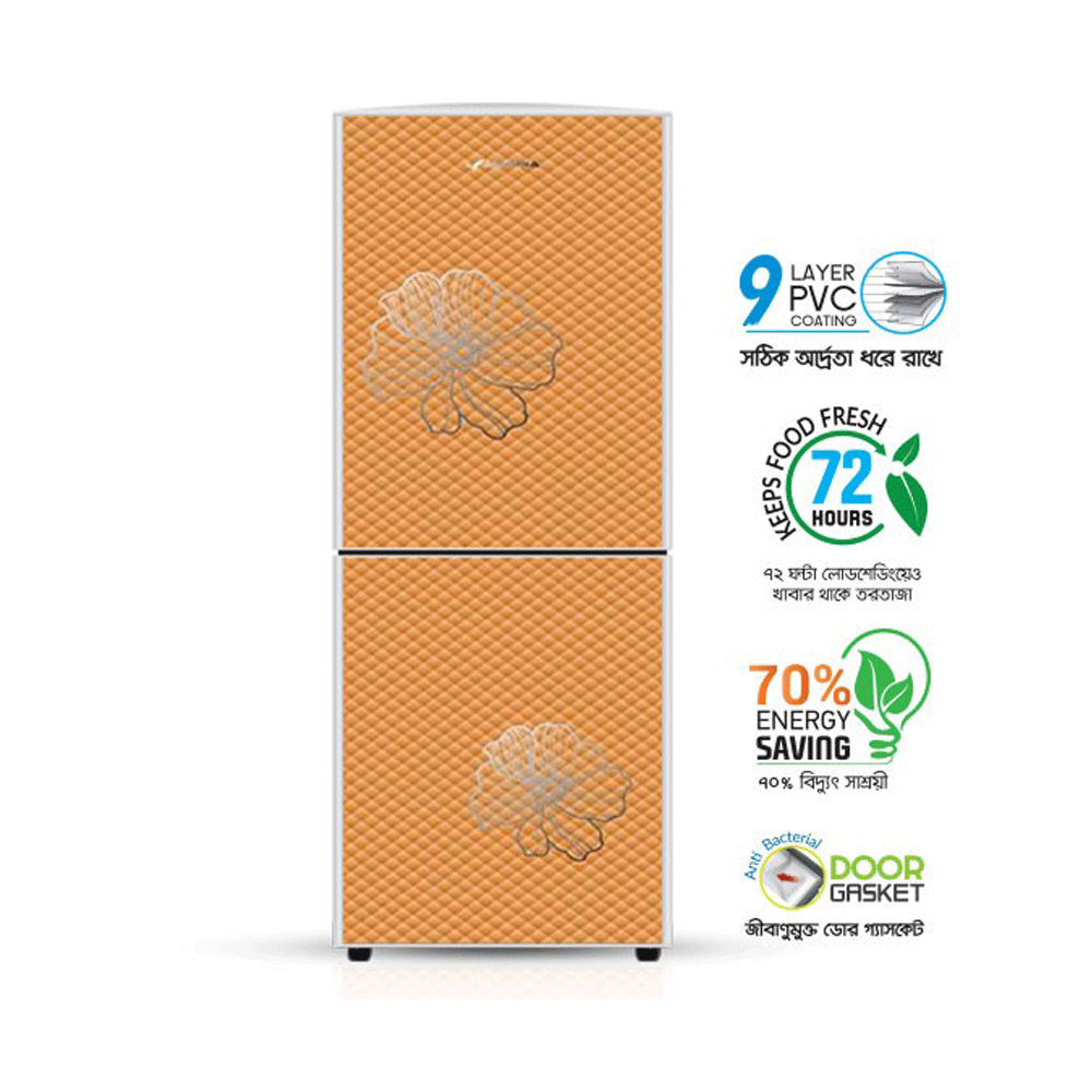 Jamuna JE -208L Refrigerator - Glass Orange Rose - 208 Ltr