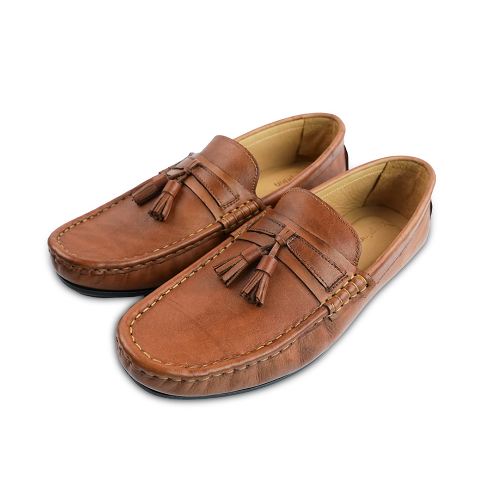 Leather Handmade True Moccasin Shoes for Men - Brown