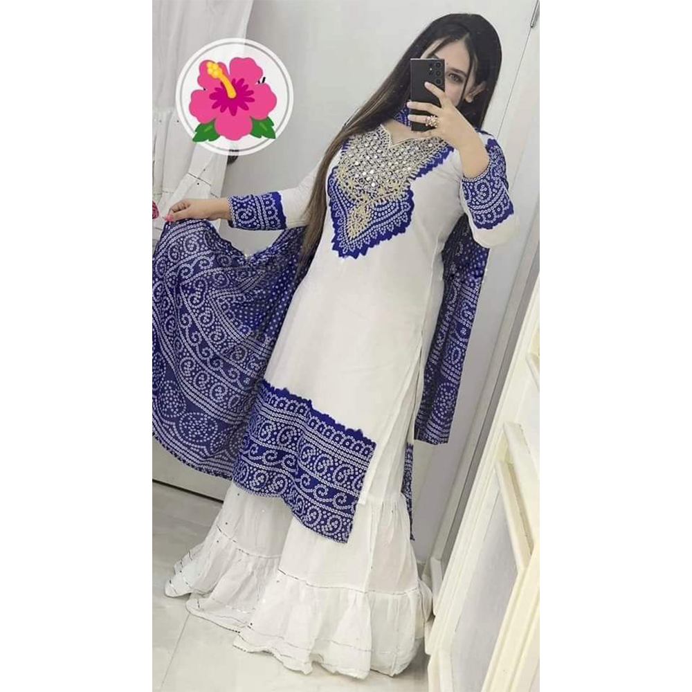 Cotton Embroidery Readymade Garara Salwar Kameez For Women - Blue