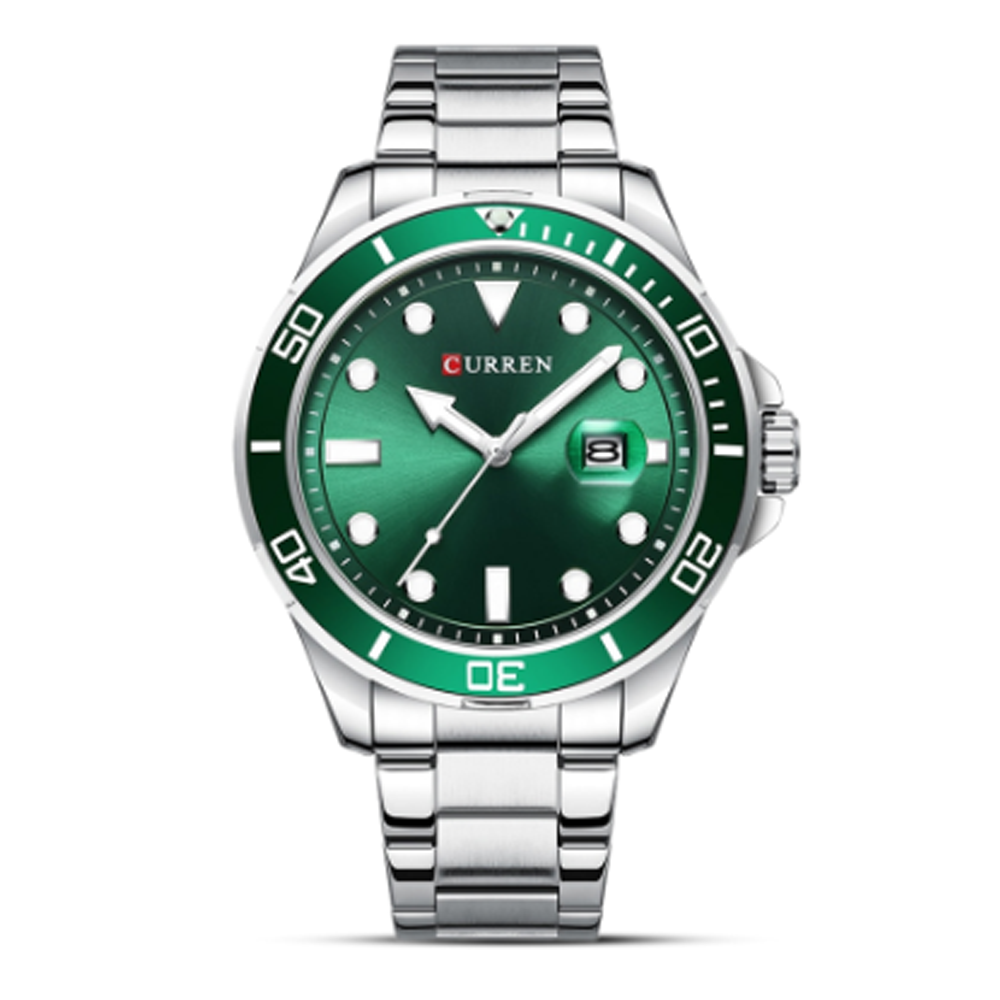 Curren 8388 Stainless Steel Wrist Watch For Men - Silver Green