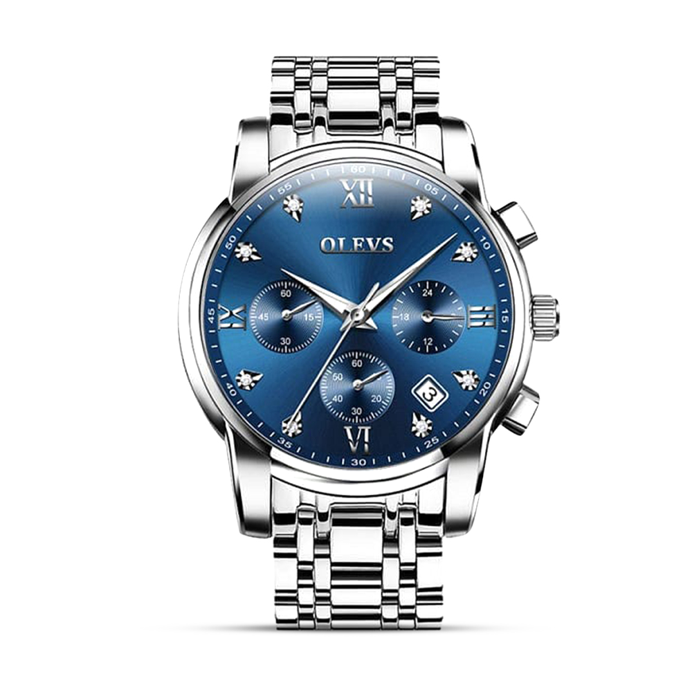 Olevs 2858 Stainless Steel Wrist Watch For Men - Silver and Blue