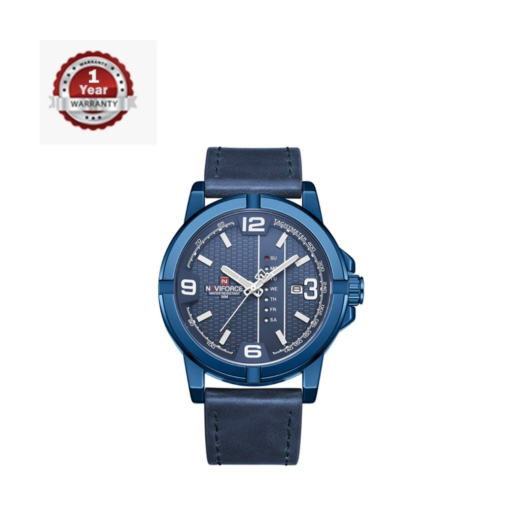 NAVIFORCE NF9177 Leather Analog Watch For Men - Navy Blue