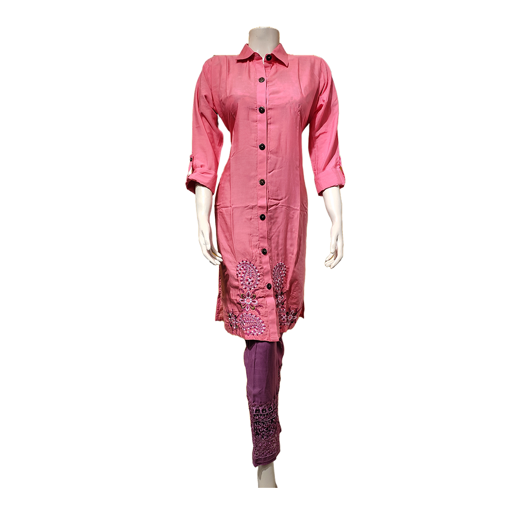 China Lilen Stitched Long Shirt for Women - Pink - ls-02