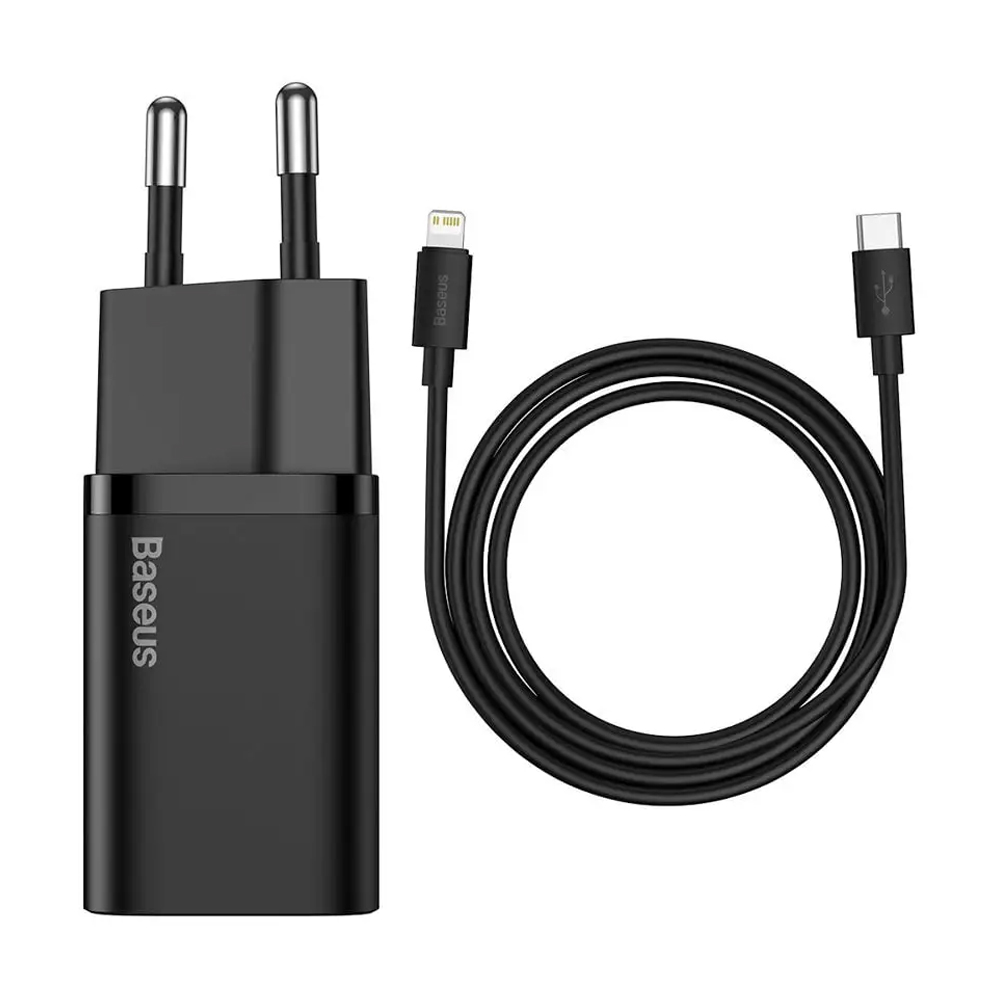 Baseus Super Si Quick Charger 1C 20W with Type-C to Lightning Cable - Black