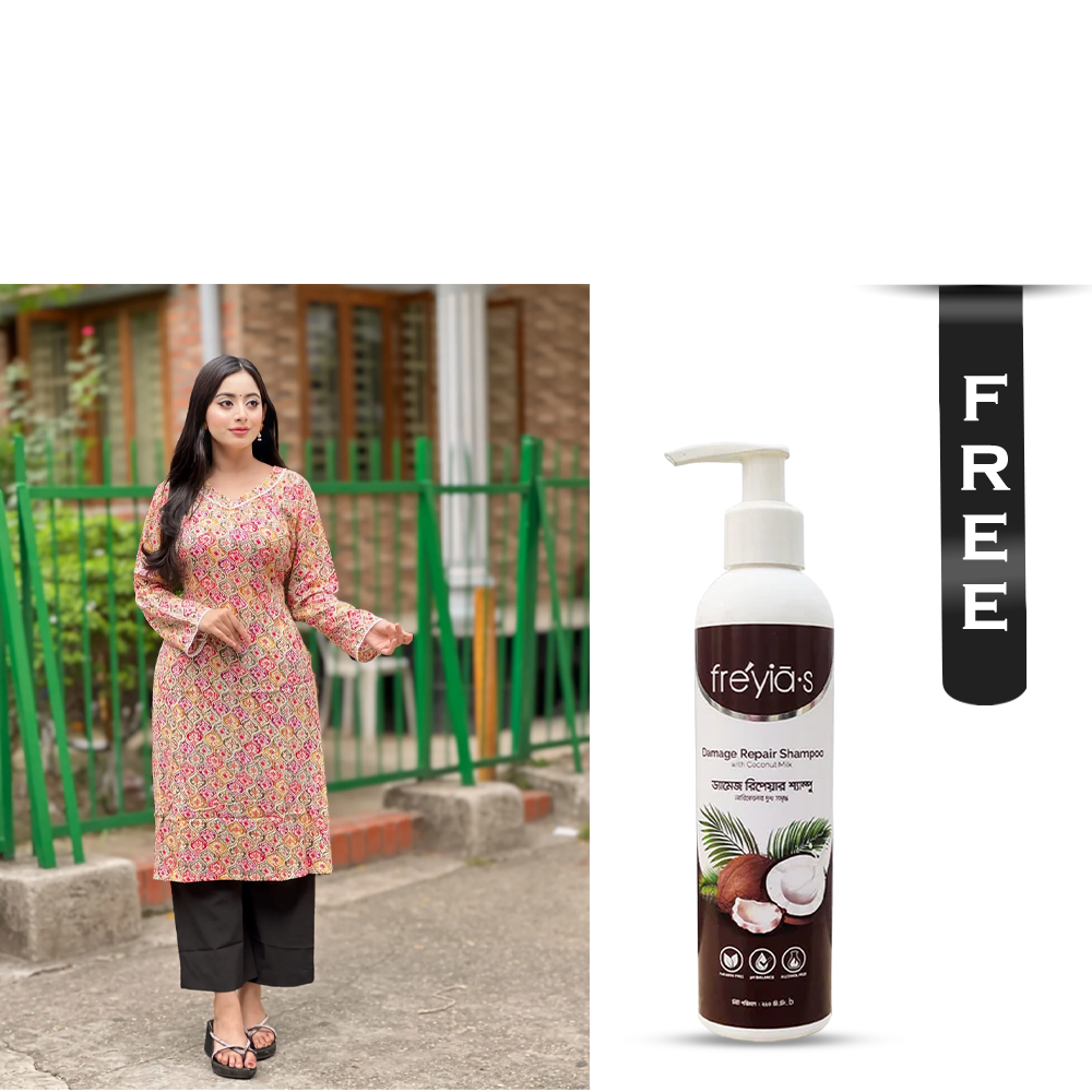 Buy Showstopper Cherry Georgette Kurti for Women - 0224 000312 - Multi-color and Get Freyias Damage Repair Shampoo with Coconut Milk - 220ml Free