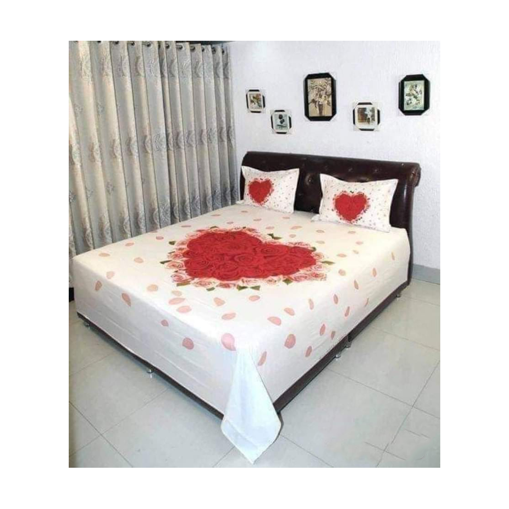 King Size Cotton Panel Bedsheet - ST-160 - White And Red