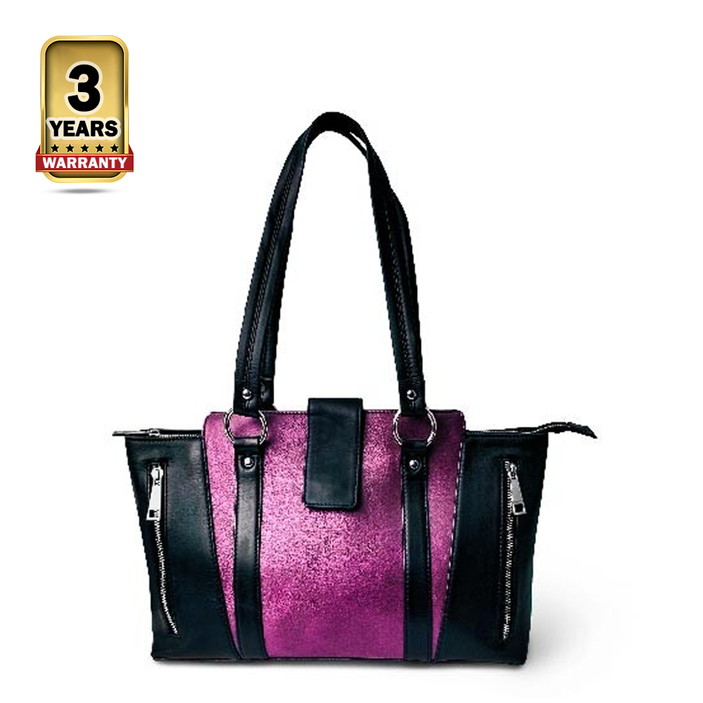 Leather HandBag For Women - LSN -14 - Black & Purple