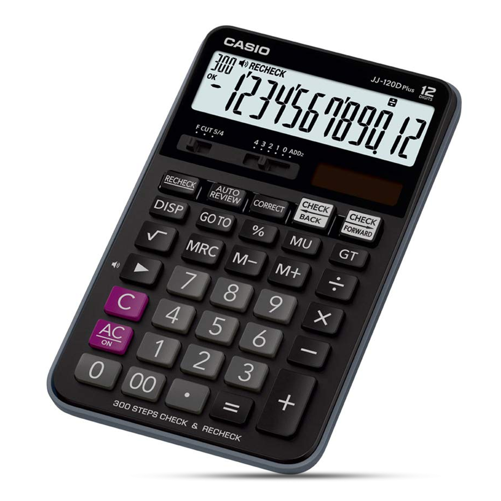 Casio JJ-120D Plus 300 Steps Check and Correct Desktop Calculator with On Display Indication of Active Constant K - Black