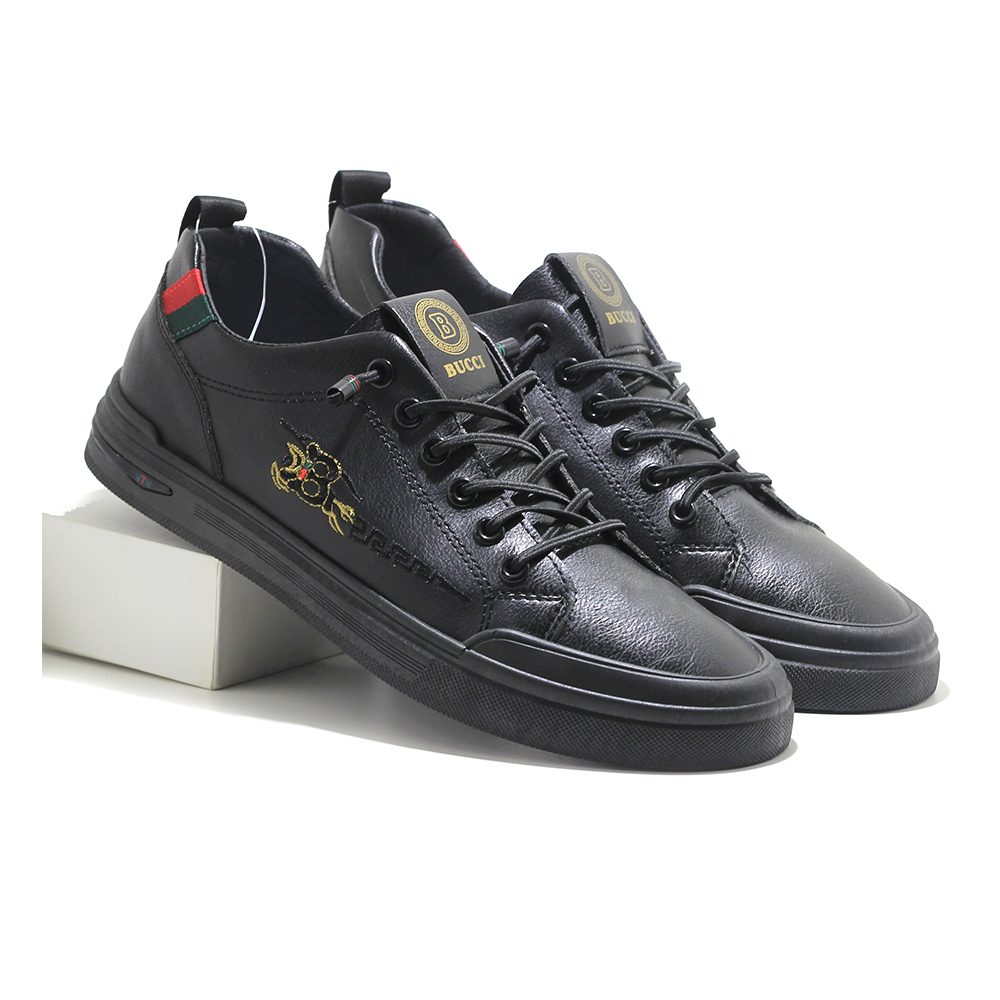 Pu Leather Sneaker Shoe For Men - Black - MSK 321