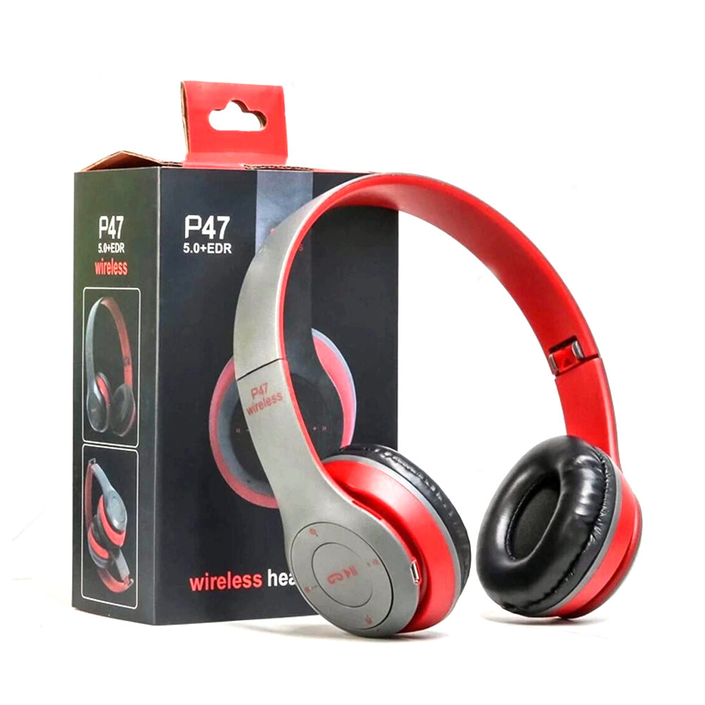 P47 Bluetooth Wireless Over-The-Ear Headphones - Red Black Silver