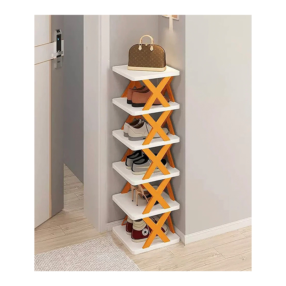 5 Layer Multifunctional Shoe Rack - White and Orange