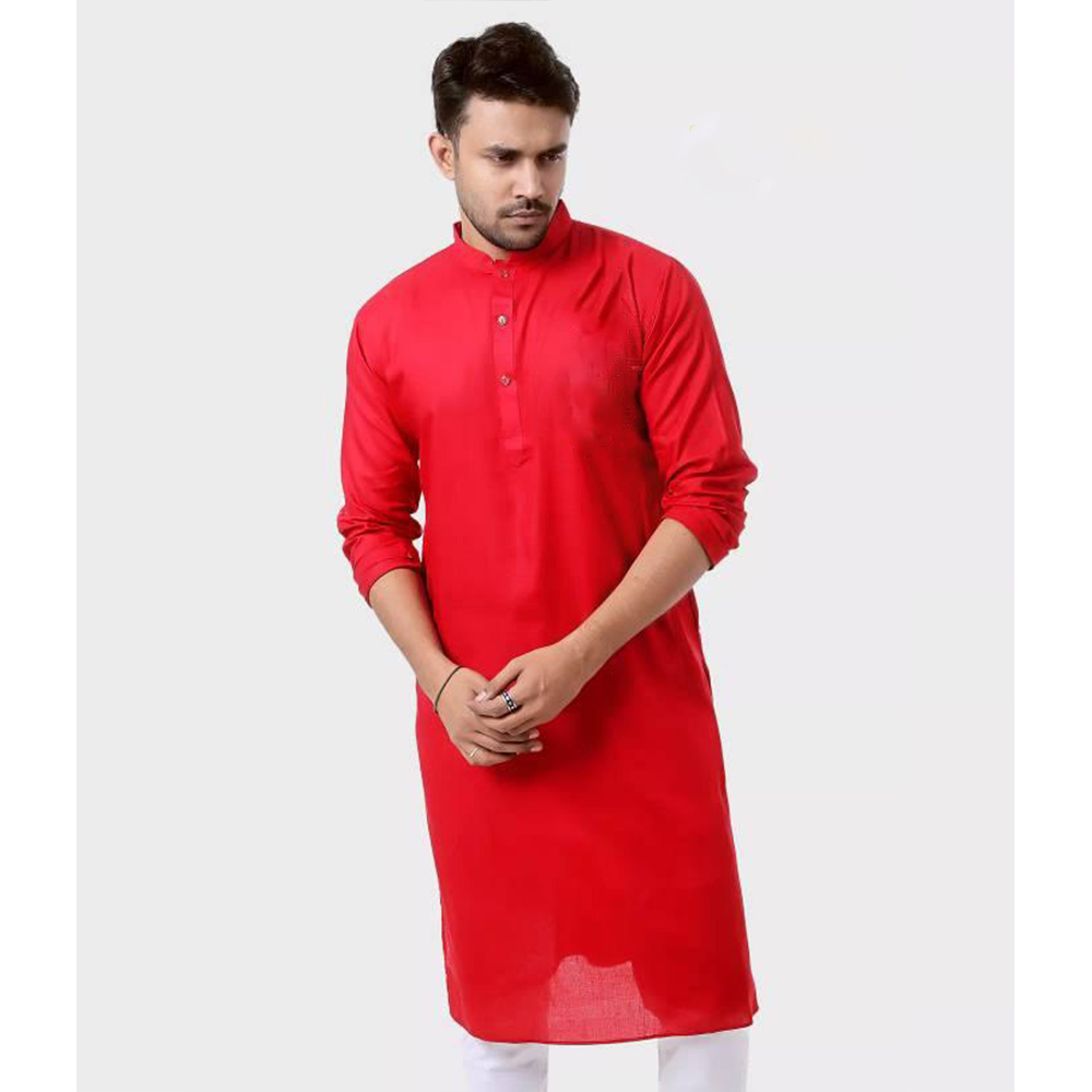 Dhupiyan Cotton Silk Semi Long Panjabi For Men - Red