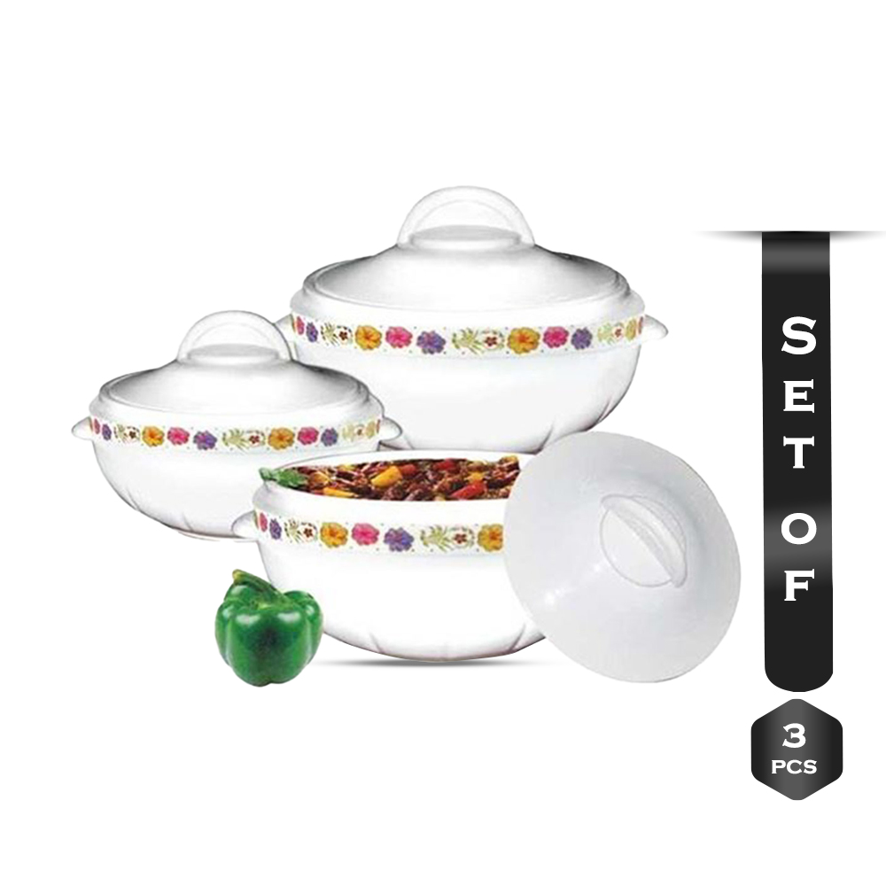 Set of 3 Pcs KIAM Galaxy Insulated Stainless Steel Food Hotpot Set - White