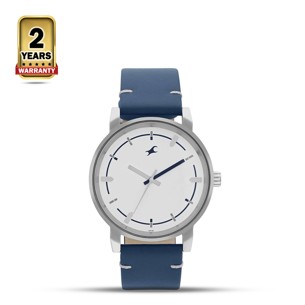 Fastrack Leather Strap Quartz Analog Watch For Men - White Blue - 3278SL05