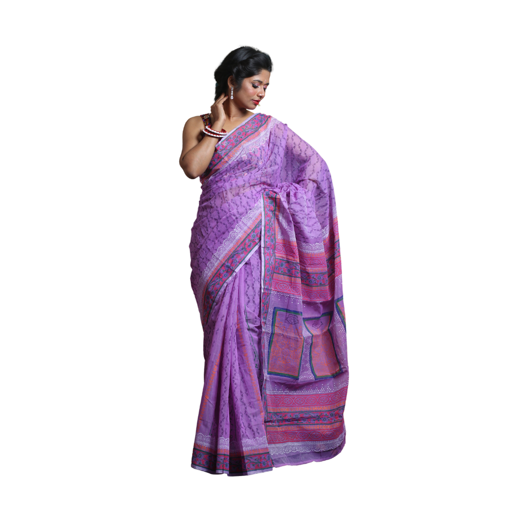 Skin Print Silk Cotton Saree For Women - Lavender - SC23