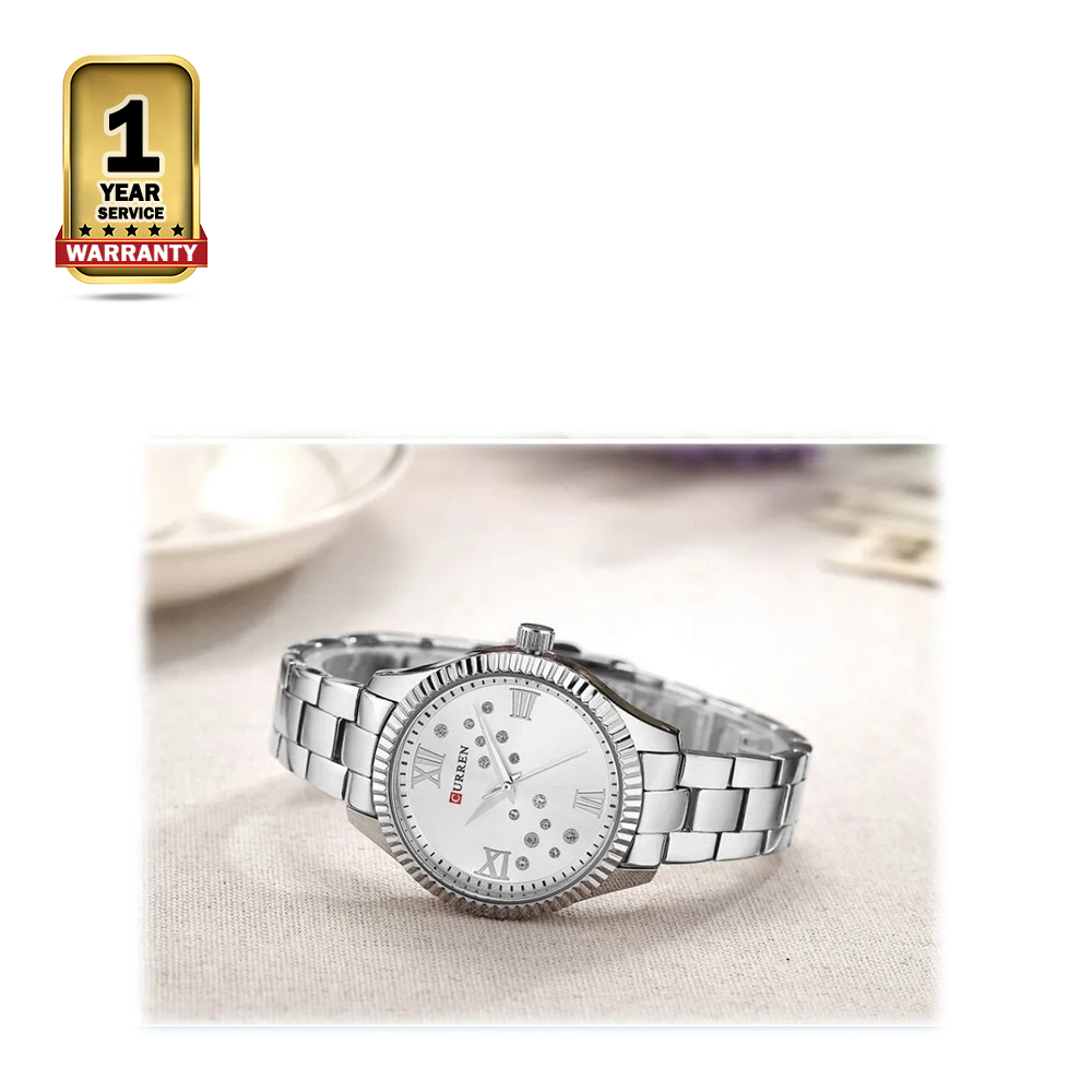 Curren 9009 Stainless Steel Quartz Wrist Watch For Women - Silver