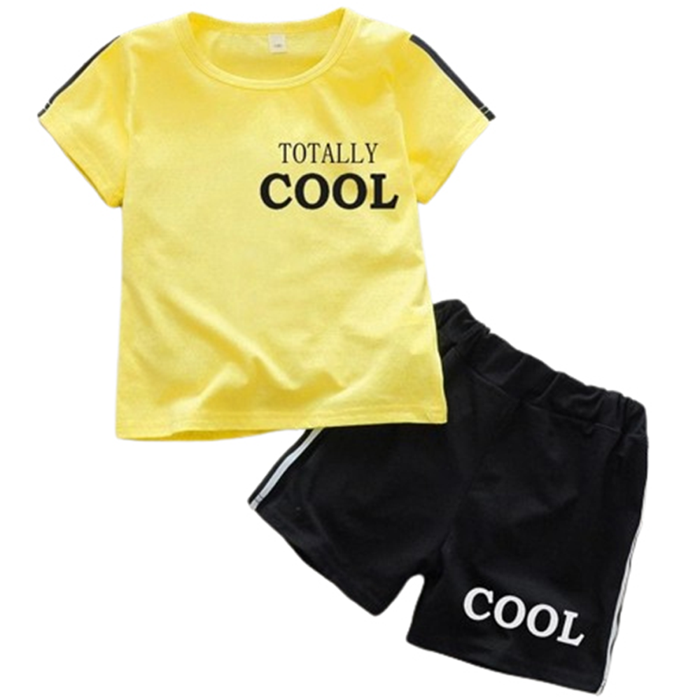 China Cotton Half Sleeve T-Shirt and Half Pant Set For Boys - Yellow and Black - BM-37