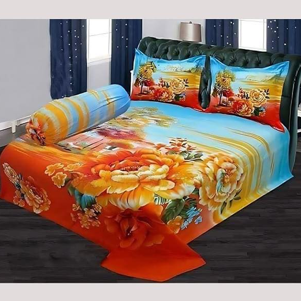 Panel Cotton King Size Bedsheet With Pillow Cover - Multicolor - 192413