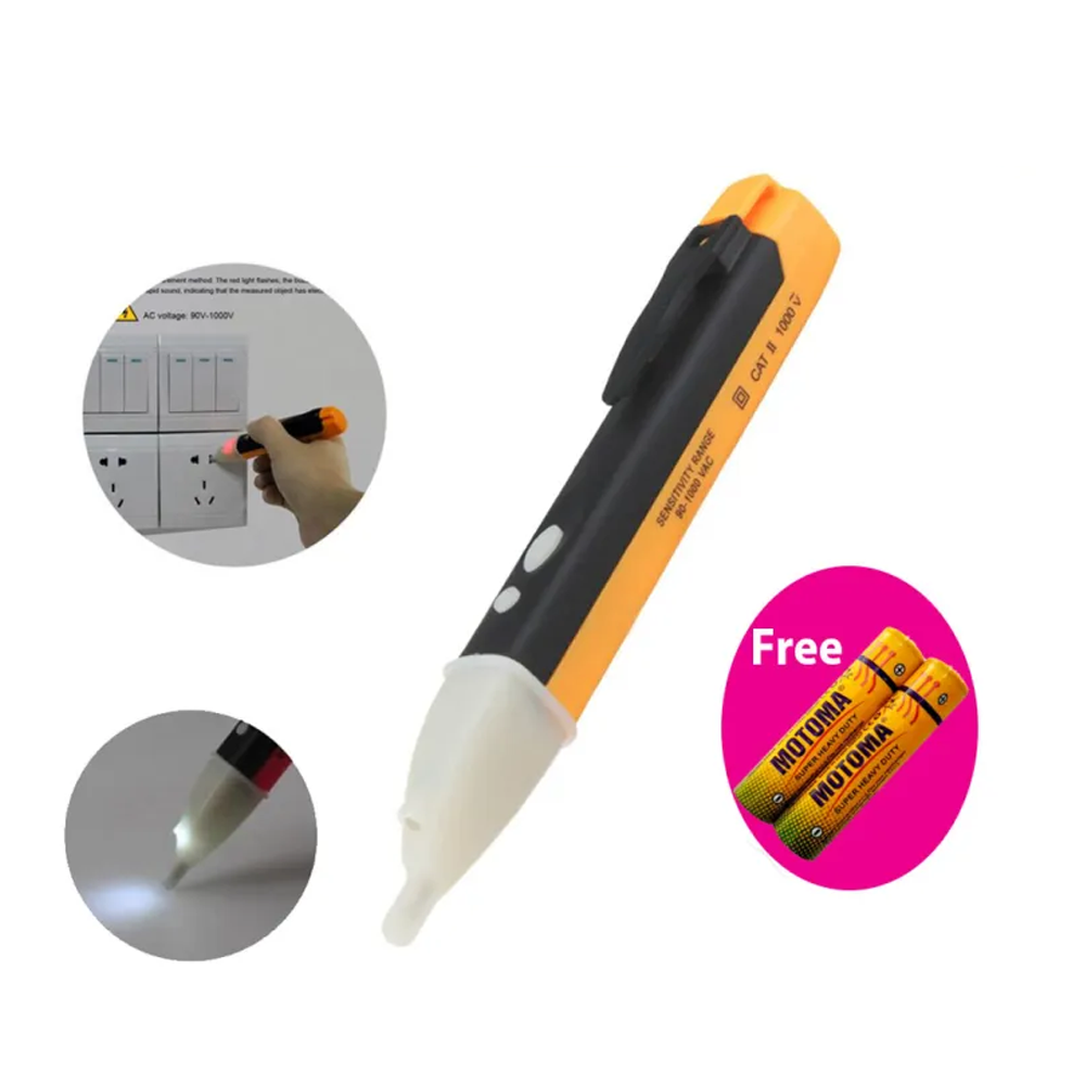 Electric Detector Tester With LED Flashlight and sensor - Black and Yellow