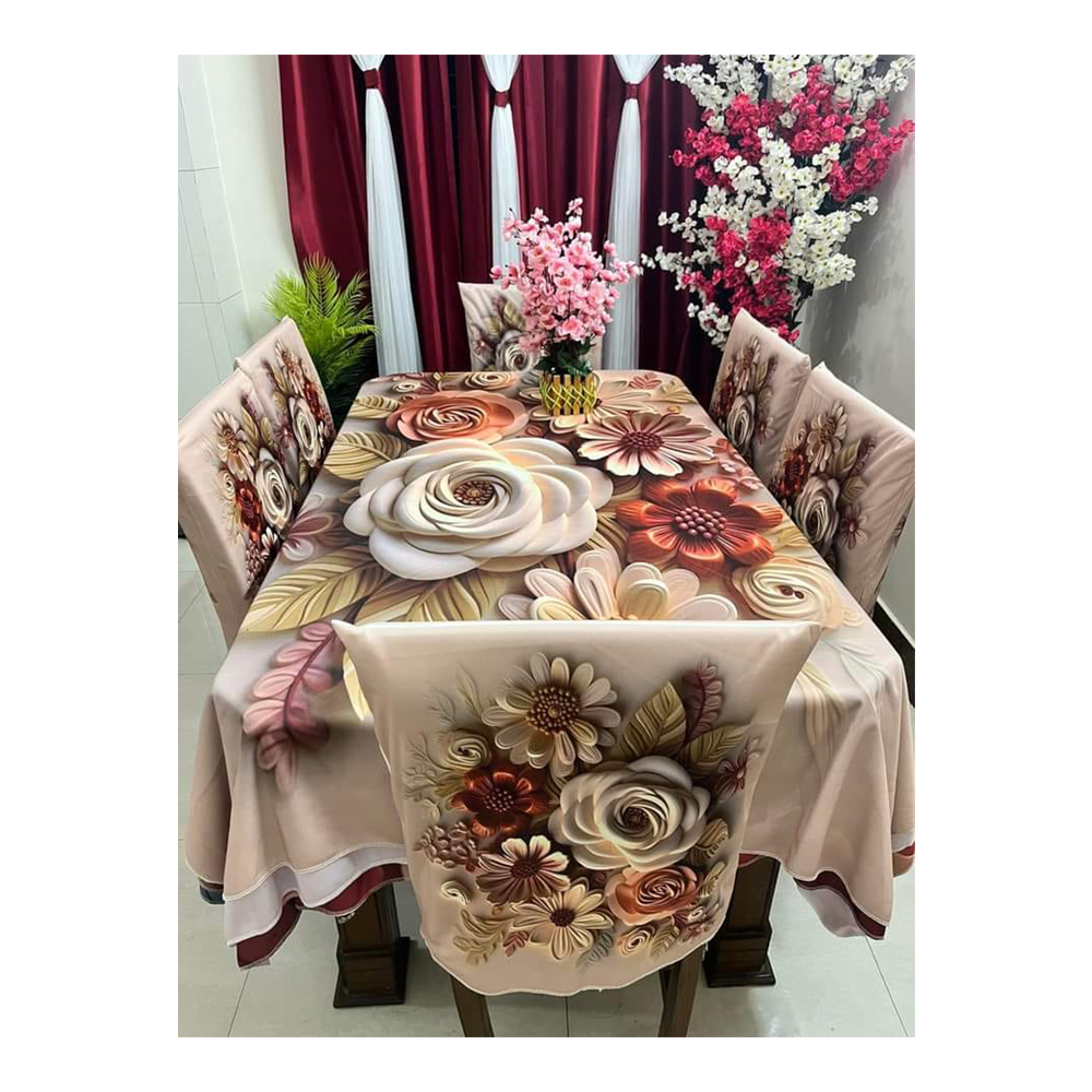 Velvet 7 In 1 3D Print Dining Table Cloth and Chair Cover Set - TC-108