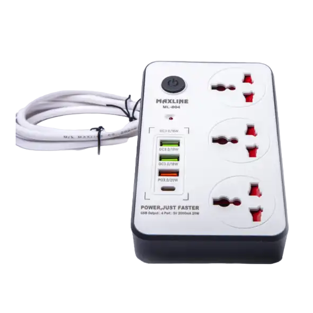 Maxline ML-804 USB Fast Charging Multiplug - White and Black