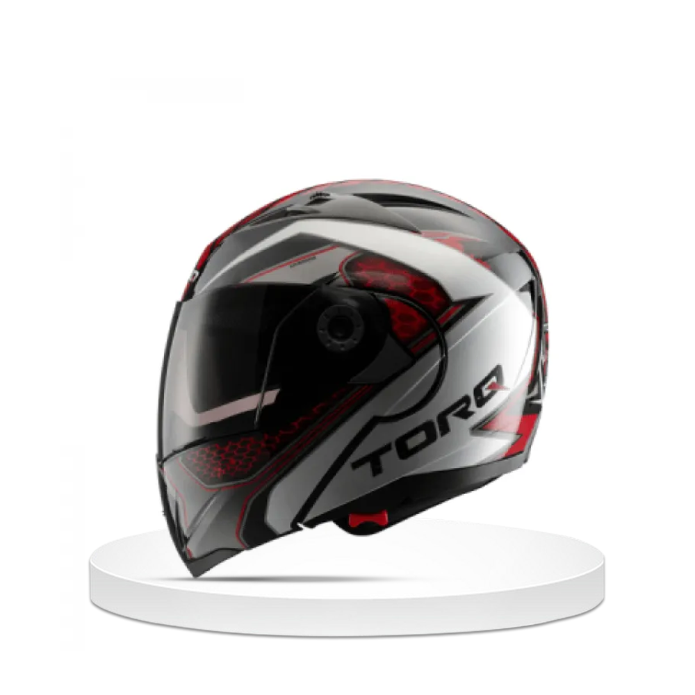 Torq Modular Full Face Bike Helmet - Red and White