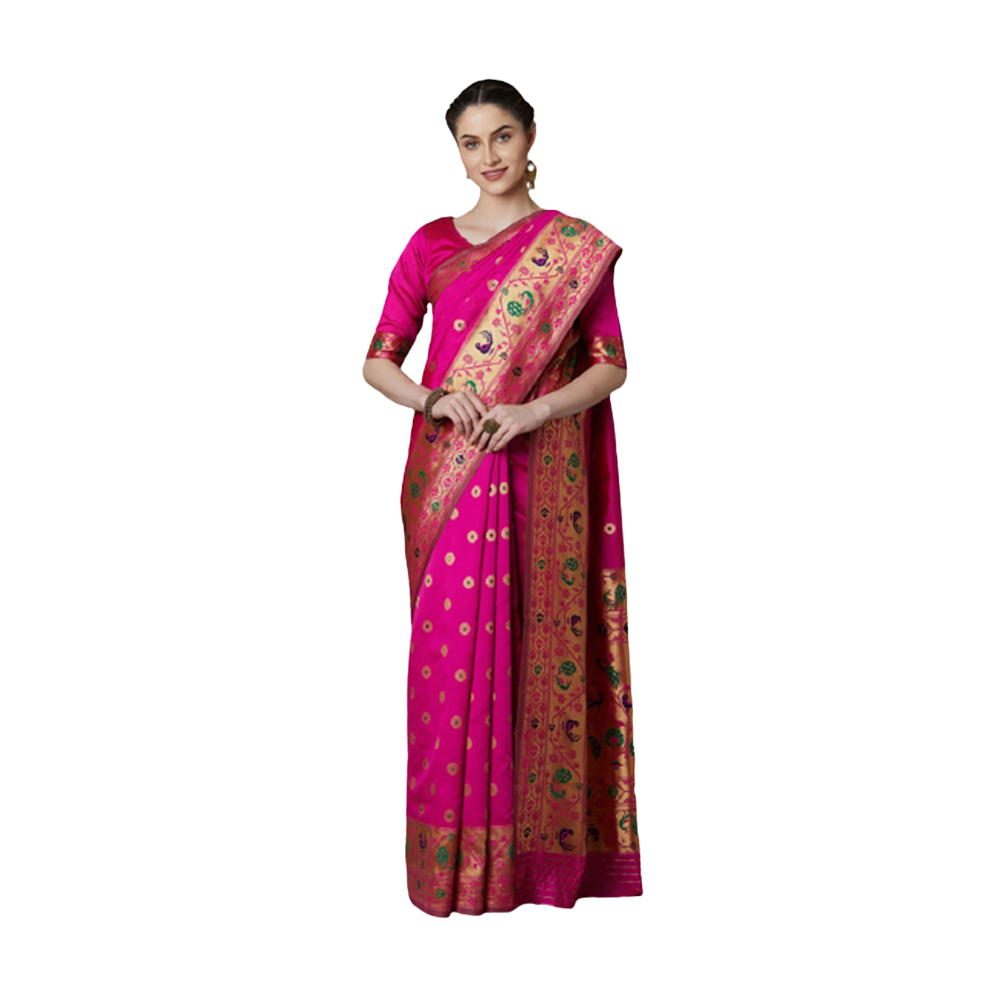 Silk Printed Saree With Blouse Piece - Pink - SS-53