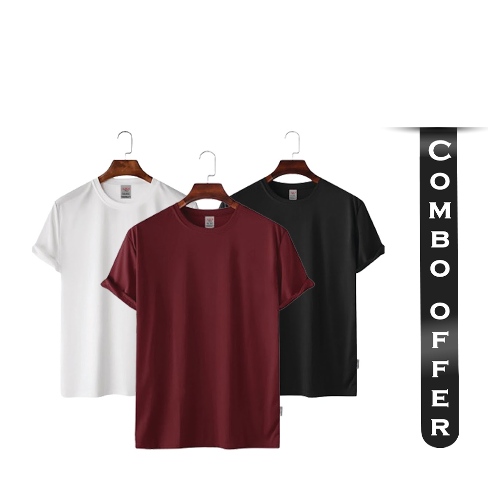 Combo Offer Of 3 Pcs Cotton Half Sleeve T-shirt for Men