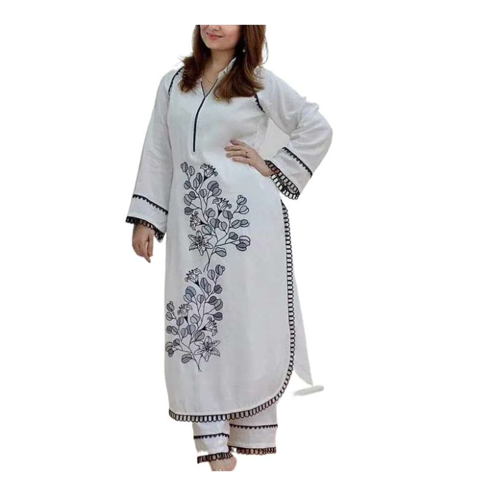 Cotton Embroidery Readymade Salwar Kameez For Women - White