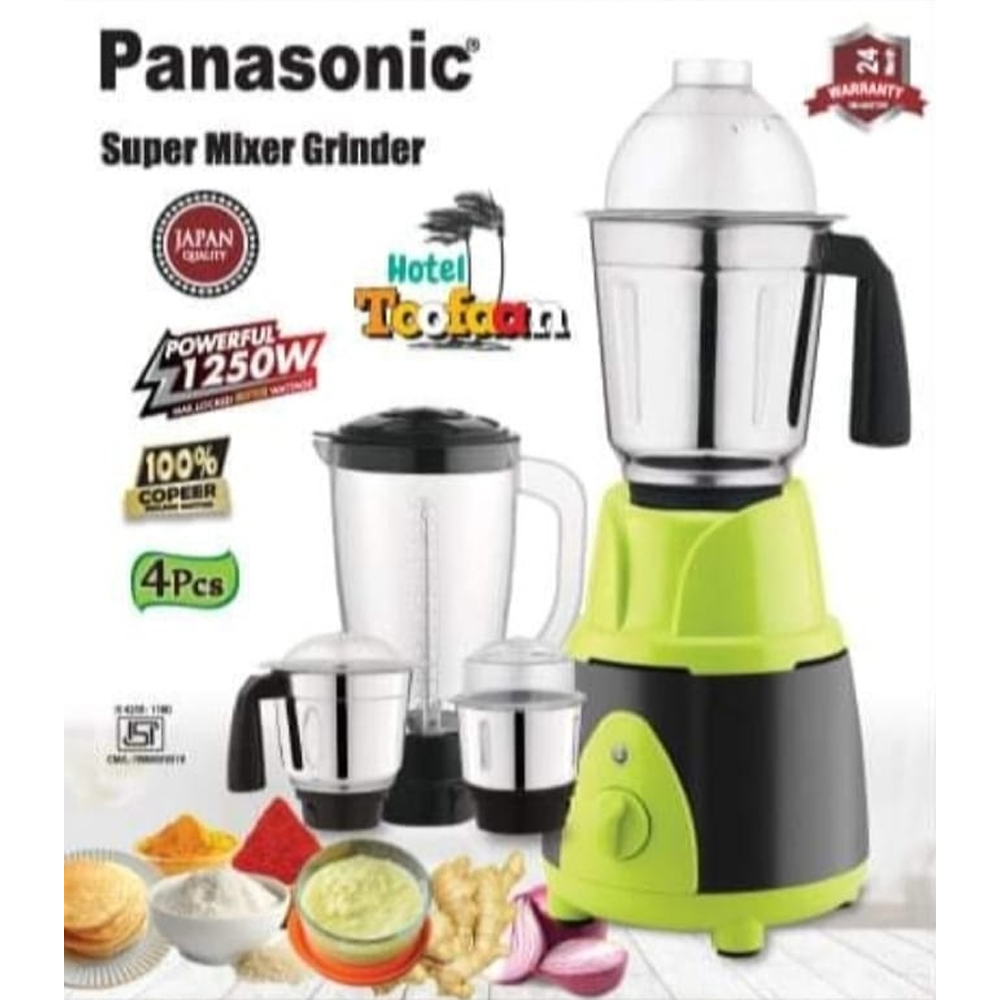 Panasonic Hotel Toofaan Super Mixer Grinder with 4 Jars - 1250 Watts - Green