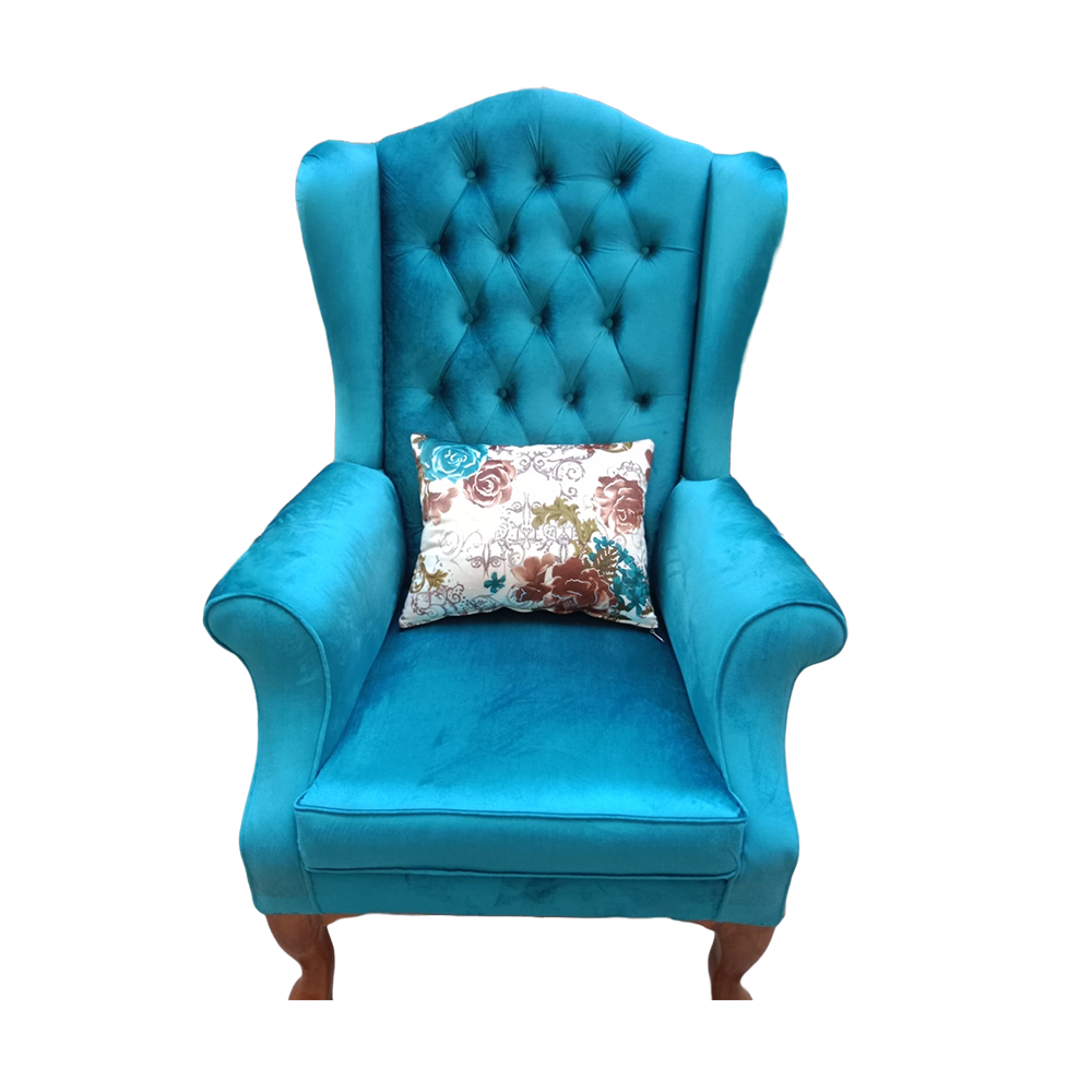 Shegun Wood 1 Seater Godi Sofa Wing Chair - Blue - Ft-W-Chair