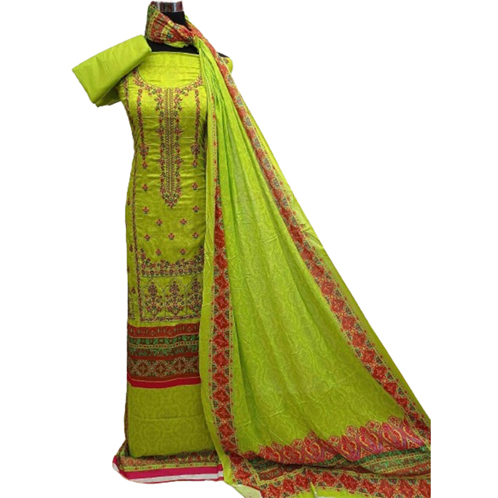 Unstitched Ganga Cotton Embroidery Salwar Kameez For Women - Lemon - 3R-H2