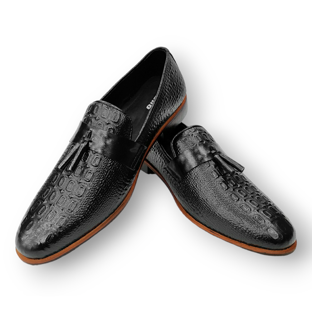 Reno Leather Tassel Shoes For Men - RT1037 - Black