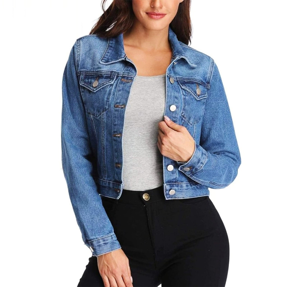 Denim Winter Jacket For Women - Blue - JL-20