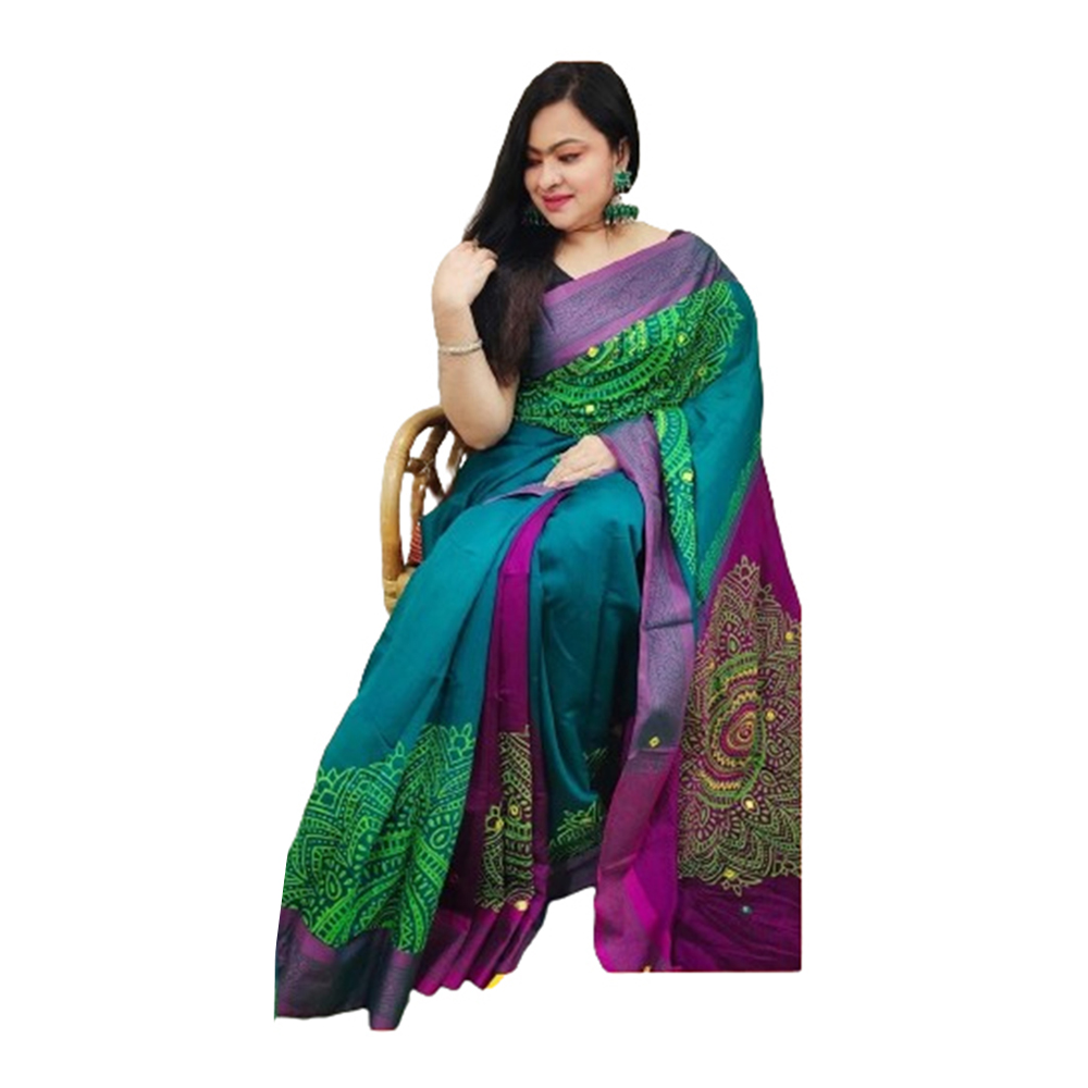 Dupion Silk Saree For Women - Paste and Purple - SP-H33