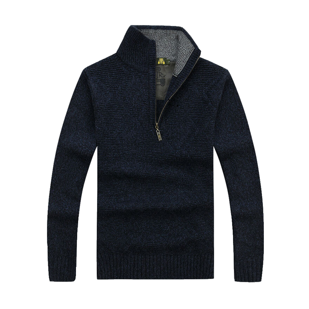 Woolen Fashionable Full Sleeve High Neck Zipper Jumper For Men - J-29 - Black