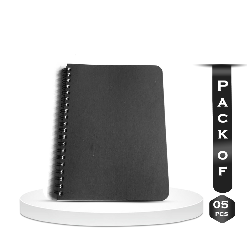 Pack of 5 Pcs Vintage Retro Spiral Coil Sketchbook - 120 Pages - Black