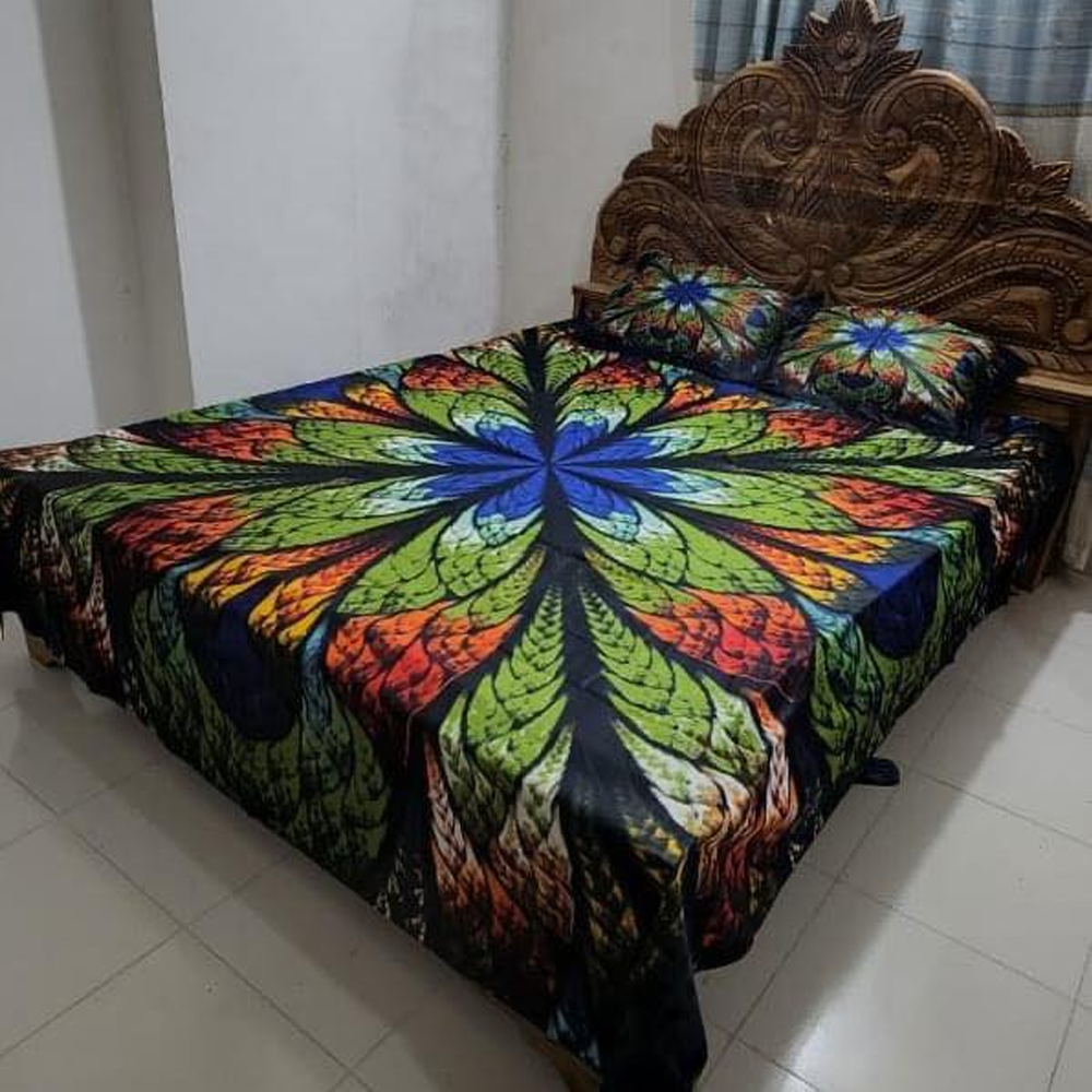 Panel Cotton King Size Bedsheet With Pillow Cover - Multicolor - 192408